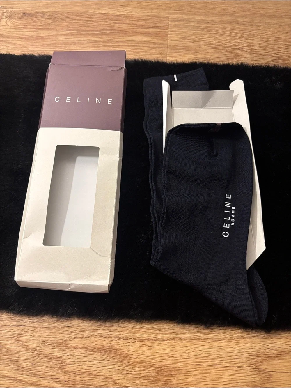 Celine Navy Logo Crew Socks